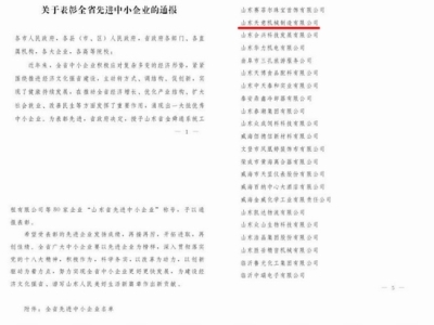賀：山東天意機(jī)械股份有限公司被省政府評(píng)為全省先進(jìn)中小企業(yè)！